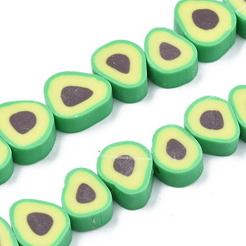 Handmade Polymer Clay Bead Strands, Avocado Slice, Spring Green, 9~11.5x8~11x4mm, Hole: 1.6mm, about 36~40pcs/strand, 12.60 inch~12.80 inch(32~32.5cm)