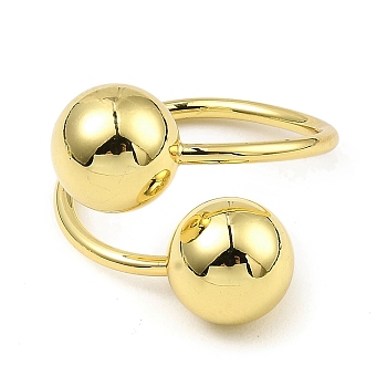 Rack Plating Brass Round Ball Beded Open Cuff Rings, Long-Lasting Plated, Lead Free & Cadmium Free, Golden, Inner Diameter: 20mm