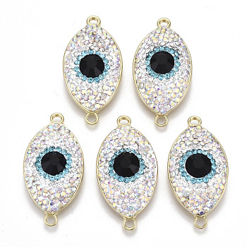 Alloy Links Connectors, with Polymer Clay Rhinestone, Light Gold, Evil Eye, Cadmium Free & Lead Free, Crystal AB, PP13(1.9~2mm), 38x19x10mm, Hole: 2.5mm