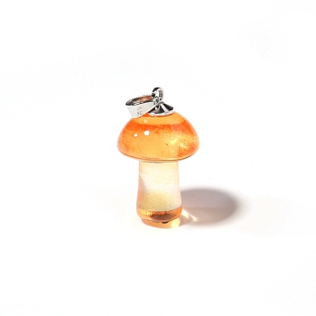 Lampwork Pendants, Mushroom Charms, Platinum, Orange, 25x15mm