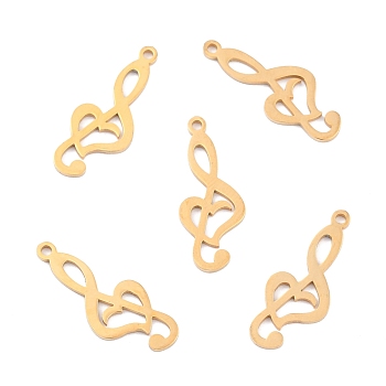 Ion Plating(IP) 201 Stainless Steel Pendants, Treble Clef, Golden, 24x10x1mm, Hole: 1.6mm