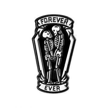 Halloween Theme Enamel Pin, Alloy Brooch for Backpack Clothes, Skull Lover with Word Forever, Black, 35.5x17.8mm