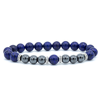 Natural Lapis Lazuli & Synthetic Hematite Stretch Bracelet