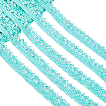 Polyester Elastic Cords with Single Edge Trimming, Flat, with Cardboard Display Card, Medium Aquamarine, 13mm