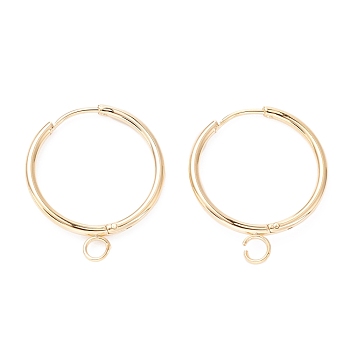 201 Stainless Steel Huggie Hoop Earring Findings, with Horizontal Loop and 316 Surgical Stainless Steel Pin, Real 24K Gold Plated, 23x19.5x1.5mm, Hole: 2.5mm, Pin: 1mm