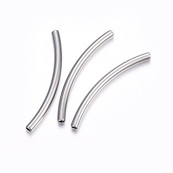 304 Stainless Steel Tube Beads, Curved Tube Noodle Beads, Curved Tube, Stainless Steel Color, 40x3mm, Hole: 2mm