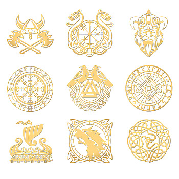 Nickel Decoration Stickers, Metal Resin Filler, Epoxy Resin & UV Resin Craft Filling Material, Religion Theme, Viking, Sign Pattern, 40x40mm, 9 style, 1pc/style, 9pcs/set