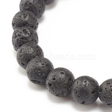 Bracelet extensible perlé rond en pierre de lave naturelle avec couronne de zircone cubique transparente(BJEW-JB07797-02)-5