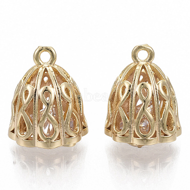 Real 18K Gold Plated Clear Flower Brass+Cubic Zirconia Charms