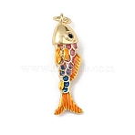 Brass Enamel Pendants, Fish, with Jump Rings, Lead Free & Cadmium Free, Long-Lasting Plated, Rack Plating, Real 18K Gold Plated, Colorful, 26x6x8mm, Hole: 3mm(KK-L255-03G-A02)