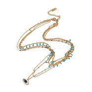 Synthetic Turquoise & Rhinestone Horse Eye Pendants Multi Layered Necklace with Plastic Beaded, 304 Stainless Steel Bohemia Necklace for Women, Golden, 16.14 inch(41cm)(NJEW-P269-19G)