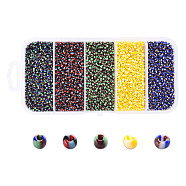 12/0 Opaque Colours Seep Glass Beads, Round Seed Beads, Mixed Color, 12/0, 1.5~2x2mm, Hole: 0.5mm, 5 colors, 18g/color, 90g/box(SEED-YW0001-09D)