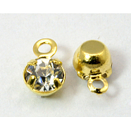 Golden Plated Brass Setting with Middle East Rhinestone Pendants, Flat Round, Clear, 6.5x4x3.5mm, Hole: 1mm(X-RB-6.5x4x3.5-01G)