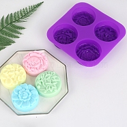 Flat Round Soap Food Grade Silicone Molds, For DIY Soap Craft Making, Flower Pattern, Purple, 170x165x30mm(SOAP-PW0001-077)