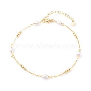 Brass Curb Chain Anklets, with Heart Glass Beads, Golden, 9-7/8 inch(25cm)(AJEW-AN00418)