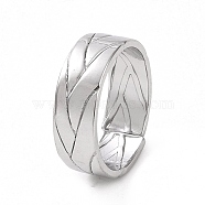 304 Stainless Steel Grooved Cuff Ring for Women, Stainless Steel Color, Inner Diameter: 17mm(RJEW-C053-05P)