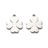 316 Surgical Stainless Steel Charms, Laser Cut, Clover Charm, Stainless Steel Color, 15x12.5x1mm, Hole: 1.6mm(STAS-H190-14P-01)