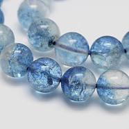 Dyed Round Natural Crackle Quartz Beads Strands, Sky Blue, 8mm, Hole: 1mm, about 48pcs/strand, 15.5 inch(G-K084-8mm-03A)