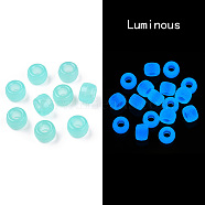 Transparent & Luminous Plastic Beads, Frosted, Glow in the Dark, Barrel, Pale Turquoise, 9x6mm, Hole: 3.8mm, about 1900pcs/500g(KY-T025-01-H03)