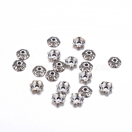 6-Petal Tibetan Style Alloy Flower Bead Caps, Cadmium Free & Lead Free, Antique Silver, 6x2mm, Hole: 1mm(TIBE-S220-AS-01-RS)