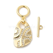 Brass Micro Pave Clear Cubic Zirconia Toggle Clasps, Leaf, Real 18K Gold Plated, Pendant: 17.5x11x2mm, Bar: 13x3x1mm, Hole: 1.2mm(KK-P234-63G)