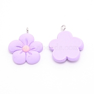 Resin Pendants, with Platinum Iron Finding, Flower, Lilac, 28x24x5mm, Hole: 2mm(RESI-TAC0001-72A-06)
