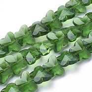 Transparent Glass Beads, Faceted, Butterfly, Green, 12x14.5x7.5mm, Hole: 1mm(GLAA-Q066-14mm-B07)