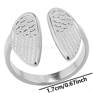 304 Stainless Steel Wing Open Cuff Ring for Women, Stainless Steel Color, Inner Diameter: 17mm(PW-WG55397-01)