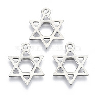 201 Stainless Steel Pendants, Laser Cut, Star of David, Stainless Steel Color, 19x15x1mm, Hole: 1.6mm(STAS-R116-039)