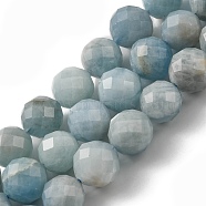 Natural Aquamarine Beads Strands, Faceted(64 Facets), Round, 9~10mm, Hole: 1mm, about 38pcs/strand(G-E561-25-9mm)