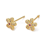 Rack Plating Brass Flower Stud Earrings, with Cubic Zirconia, Lead Free & Cadmium Free, Real 18K Gold Plated, 7x7.5mm(EJEW-M235-04G)