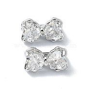Brass Pave Cubic Zirconia Multi-Strand Links, 3-Hole, Bowknot, Platinum, Clear, 7x12x7mm, Hole: 1.2mm(FIND-Z029-12H)