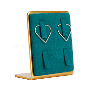 Velvet Earring Displays, L-Shaped Earring Display Stand, with Golden Tone Alloy Findings, Green, 6.4x3.4x7.3cm(EDIS-WH0035-02)