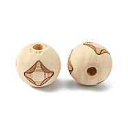 Natural Theaceae Wood Beads, Laser Engraved, Round with Rhombus Pattern, BurlyWood, 20mm, Hole: 5mm, 20pcs/bag(WOOD-TAC0007-07D)
