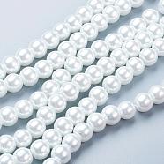 Glass Pearl Beads Strands, Pearlized, Round, White, 8mm, Hole: 1mm, about 100pcs/strand, 30.71 inch(78cm)(HY-8D-B01)