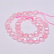 Natural Rose Quartz Beads Strands, Faceted, Flat Round, Pink, 10x5mm, Hole: 1mm, 38pcs/strand, 15.2 inch(38.5cm)(G-D864-01A)