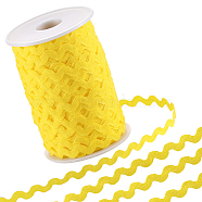 2 trands Polyester Wave Bending Fringe Trim, Sewing Ribbon, for Cloth Dress DIY Making Decorate, with Spool, Yellow, 3/16 inch~3/8 inch(5~8.5mm), about 22~25m/strand(OCOR-GF0003-02E)