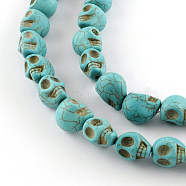 Gemstone Beads Strands, Synthetical Turquoise, Skull, for Halloween, Light Sea Green, 13x12x13mm, Hole: 2mm, about 26pcs/strand.(TURQ-S105-13x12mm-07)