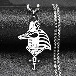 201 Stainless Steel Egyptian Ancient Anubis Anka Cross Pendant Box Chain Necklaces, Stainless Steel Color, 23.62 inch(60cm)(STAS-D196-05P)