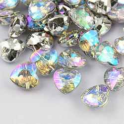 1-Hole Taiwan Acrylic Rhinestone Heart Buttons, Faceted & Silver Plated Pointed Back, Colorful, 15x15x7.5mm, Hole: 1mm(BUTT-F017-15mm-14)