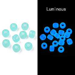 Transparent & Luminous Plastic Beads, Frosted, Crow Beads, Pony Beads, Glow in the Dark, Barrel, Pale Turquoise, 9x6mm, Hole: 3.8mm, about 1900pcs/500g(KY-T025-01-H03)