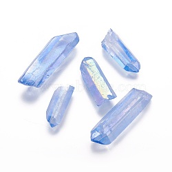 Electroplate Natural Quartz Crystal Beads, No Hole/Undrilled, Nuggets, Cornflower Blue, 30~75x12~20x4~18mm, about 32~60pcs/1000g(KK-F757-G06)