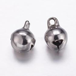 304 Stainless Steel Charms, Round, Small Bell, Stainless Steel Color, 13x10x10mm, Hole: 2mm(STAS-K146-049-10mm)