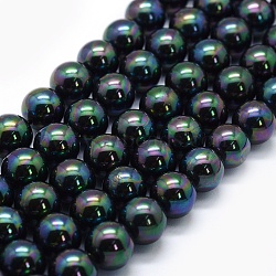 Electroplate Shell Pearl Beads Strands, Round, Black, 10mm, Hole: 1.2mm, about 17pcs/strand, 6.8 inches(17.5cm)(BSHE-G018-01-10mm)