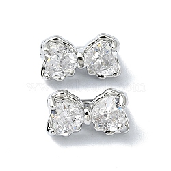 Brass Pave Cubic Zirconia Multi-Strand Links, 3-Hole, Bowknot, Platinum, Clear, 7x12x7mm, Hole: 1.2mm(FIND-Z029-12H)