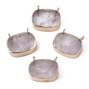 Natural Quartz Crystal Pendants, with Edge Golden Plated and Iron Loops, Oval, 16.5~18x18x6mm, Hole: 1.8mm