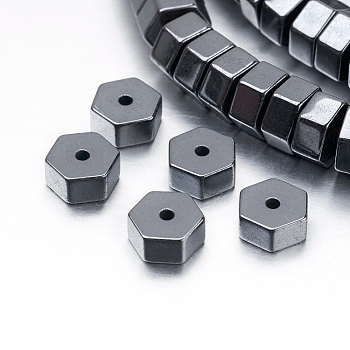 Non-magnetic Synthetic Hematite Beads Strands, Hexagon, 6x3mm, Hole: 0.8mm, about 133pcs/strand, 15.3 inch(39cm)
