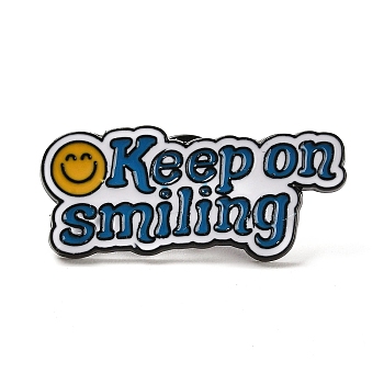 Inspiring Word Keep on Smiling Enamel Pins, Black Alloy Brooches for Backpack Clothes, Steel Blue, 15x34.5x1mm
