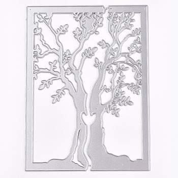 Frame Metal Cutting Dies Stencils, for DIY Scrapbooking/Photo Album, Decorative Embossing DIY Paper Card, Rectangle with Tree, Matte Platinum Color, 150x111x0.8mm