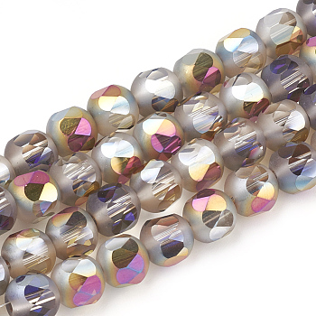 Electroplate Glass Beads Strands, Faceted, Frosted, Round, Fuchsia, 10x10mm, Hole: 1.4mm, about 72pcs/strand, 27.5 inch